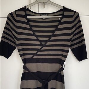 New Look Black and Gray Striped knit Mini Dress